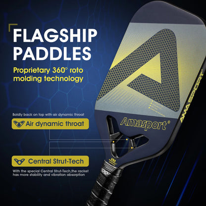 AMASPORT Pickleball Paddle Carbon Fiber Graphite Textured Surface Diamond Cutting Pickleball Elongated Rackets with Large Sweet