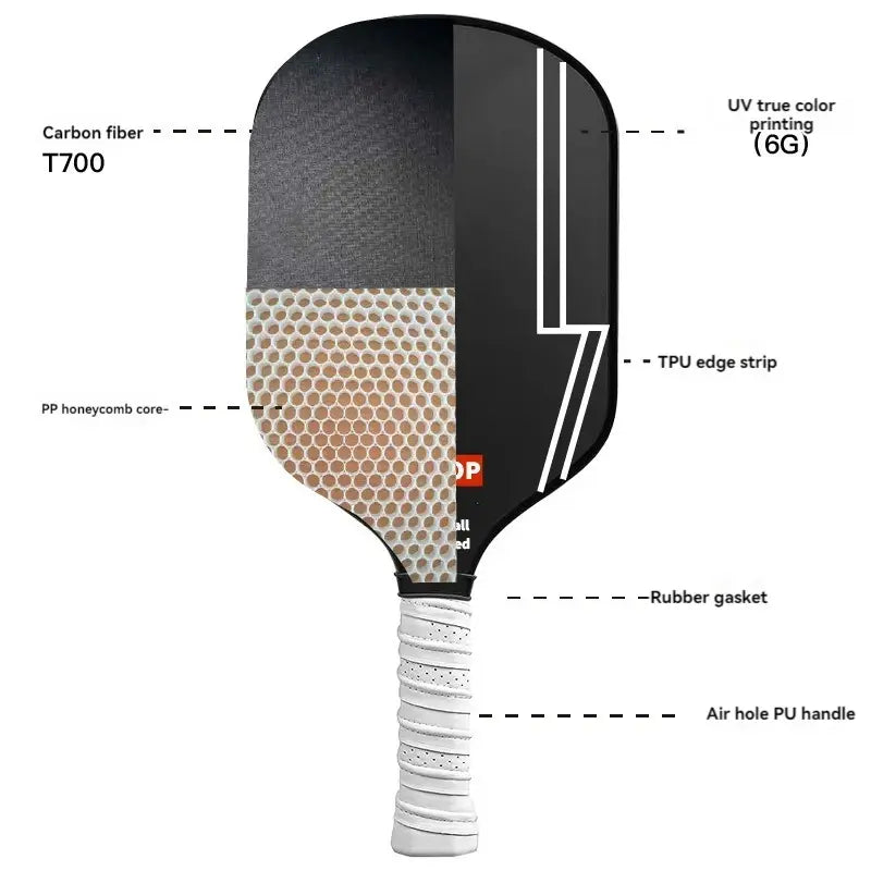 T700 Raw Carbon Fiber Pickleball Paddle Spin Textured Surface With Foam Edge Ergonomic Grip