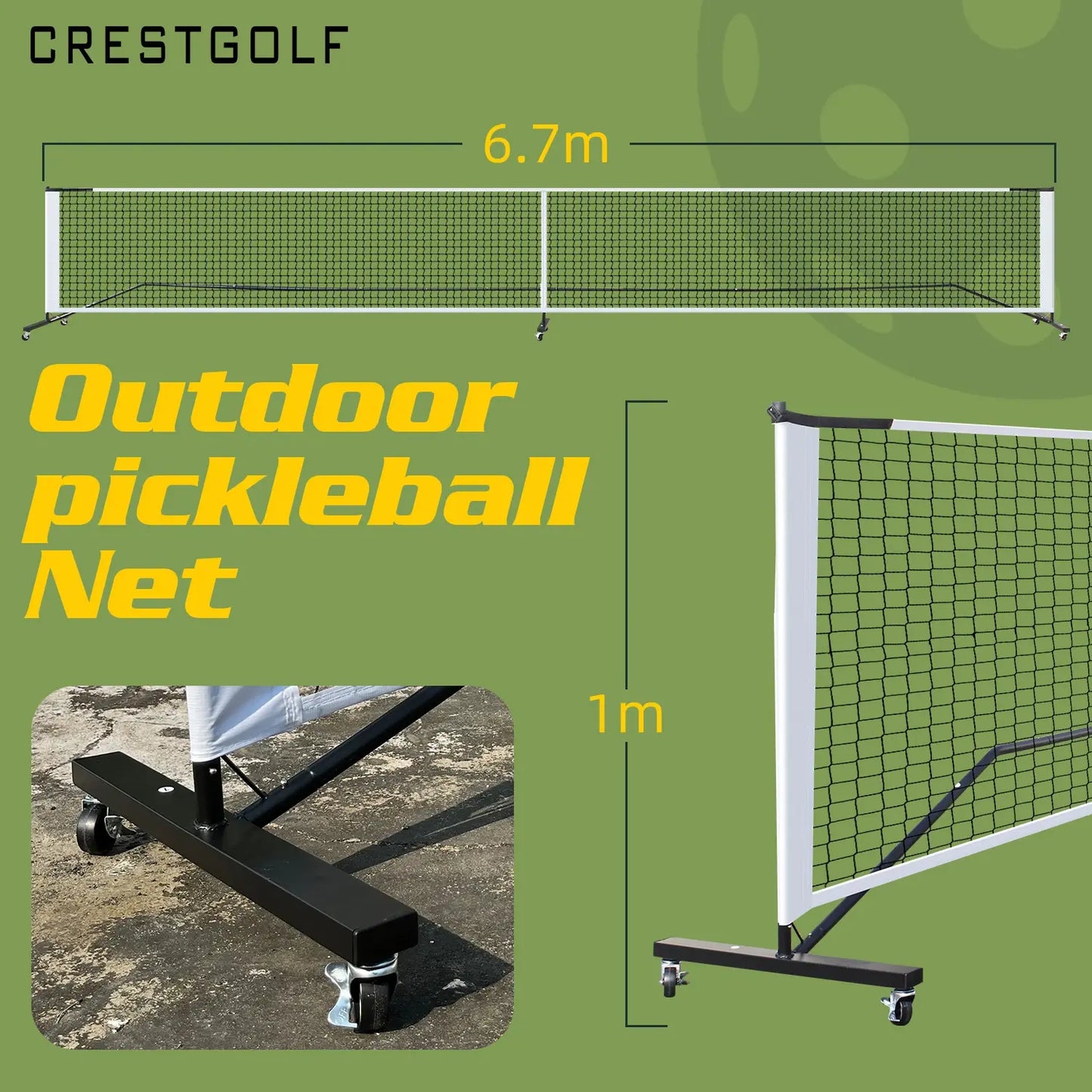 6.7M*1M Pickleball Net on Wheels with Steady Metal Frame & Strong Nylon Net and Carrying Bag for Pickleball Training